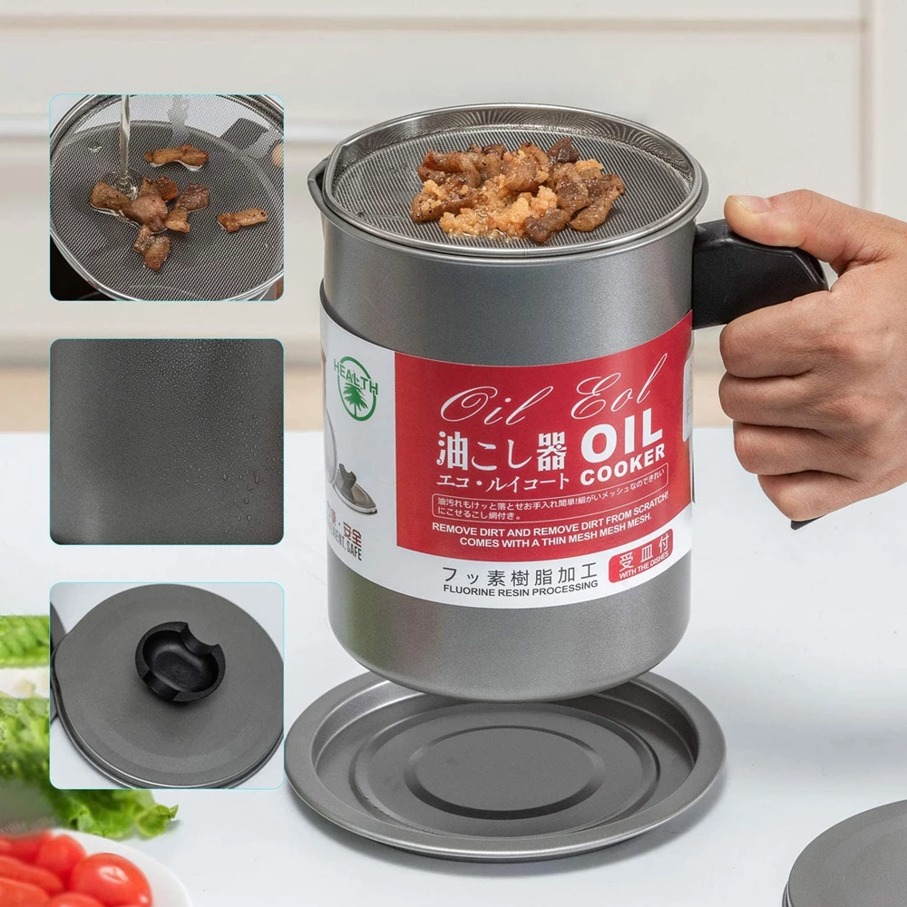 Kitchen Storage Oil Strainer Grease Pot 1.7l Aluminum Oil Storage