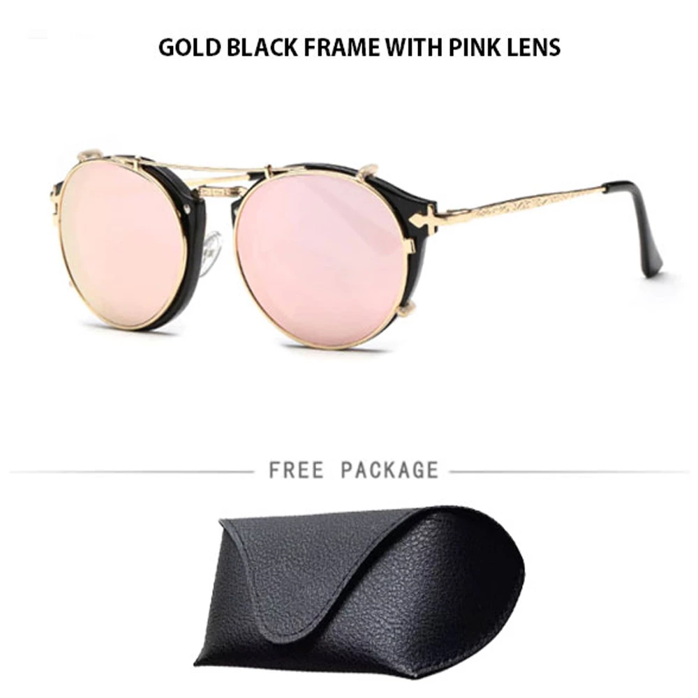 Gold Black Frame Sunglasses With Double Shades Pink Lens