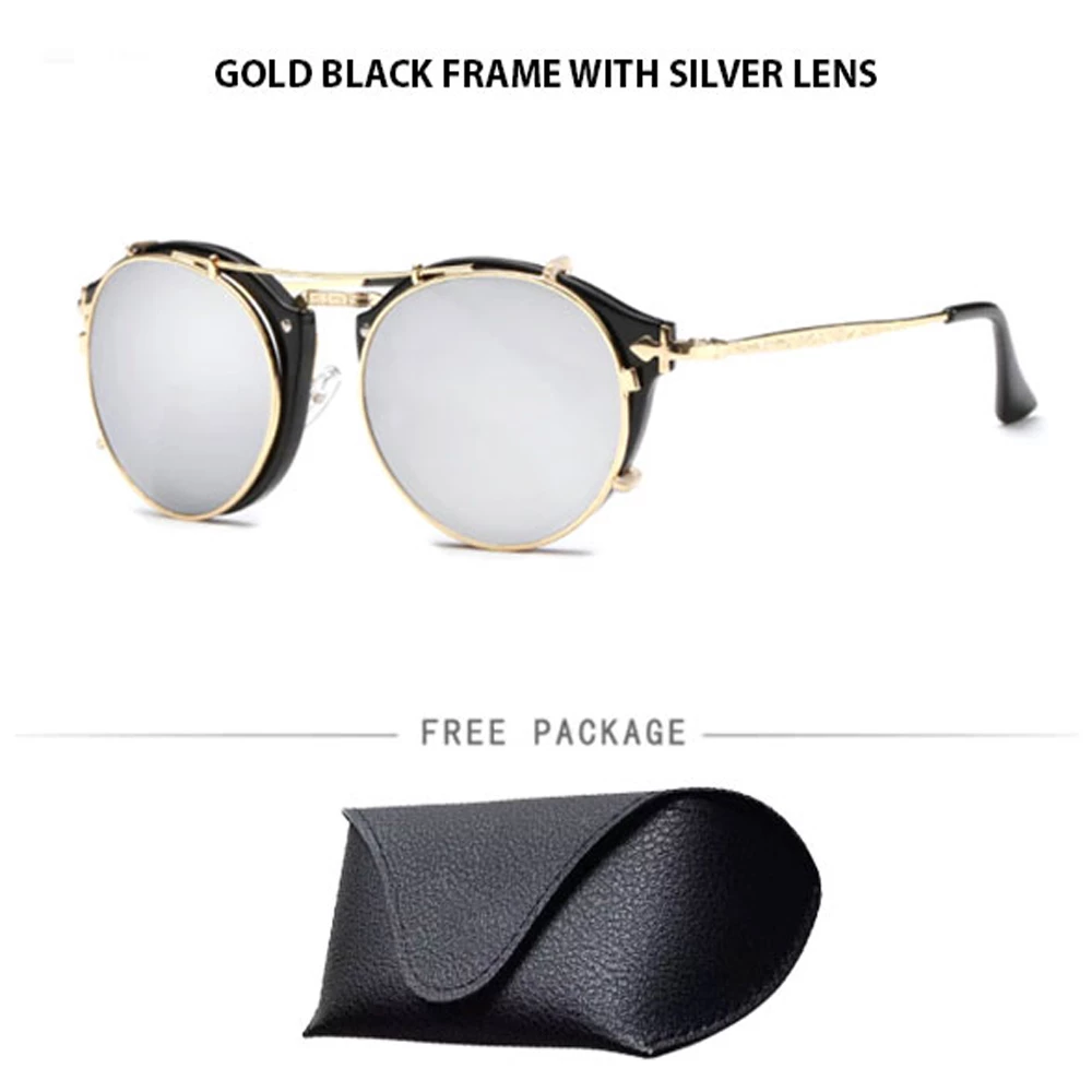 Sunglasses With Double Shades Gold Black Frame Silver Lens Online