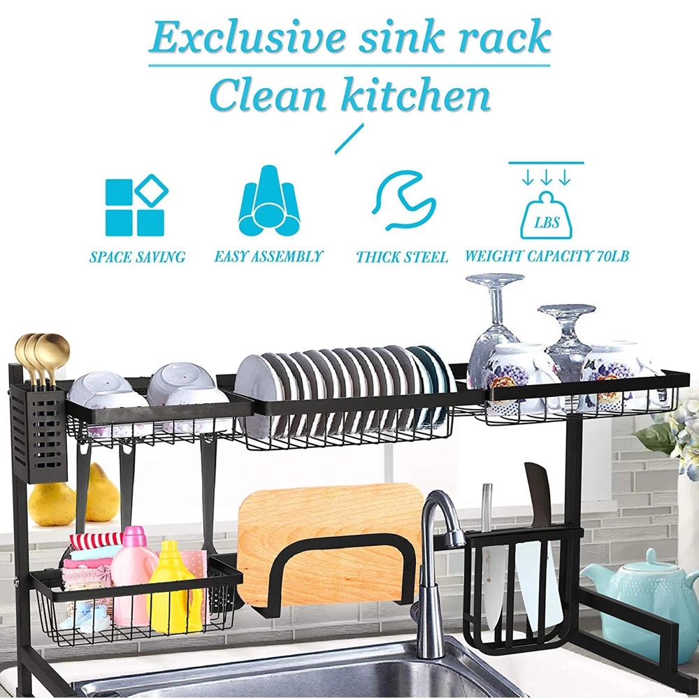 1pc Kitchen Counter Dish Drying Rack, Detachable Large Capacity 2 Tier Dish  Drying Rack Drain Board, Double Layer Bowl Rack, Cup Rack, Drain Board,  Sticky Board Rack, Cutlery Rack, Kitchen Accessories